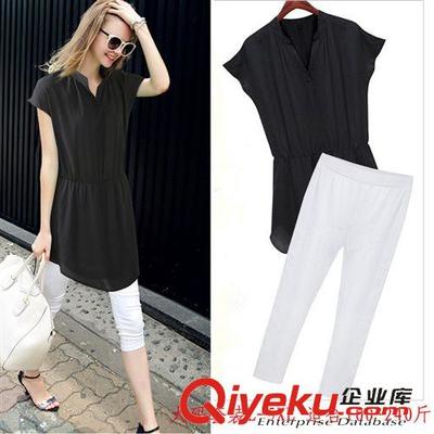 2015新款大碼女裝V領短袖雪紡上衣7分褲休閑套裝，廠家直批為胖MM打造夏日舒適時尚